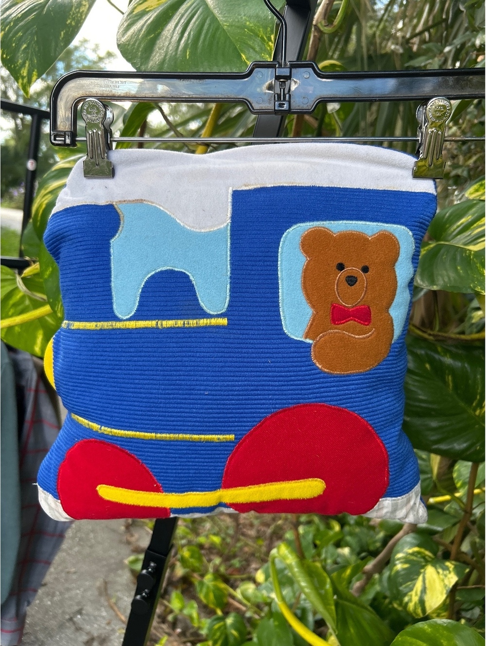 Cute Blue Corduroy Teddy Bear Train Decorative Pillow